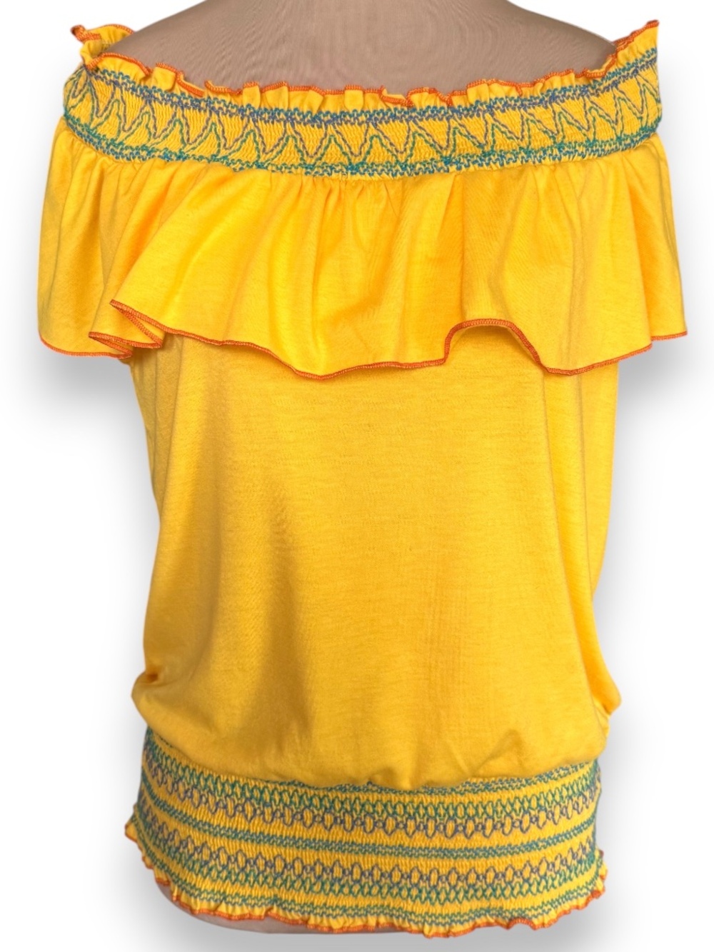 CHANCES R Yellow Off Shoulder Smocked Embroidered Top Size XL